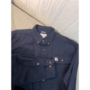 Carhartt Mens XL Navy Blue Cotton Twill Button Down Work Shirt Original Fit